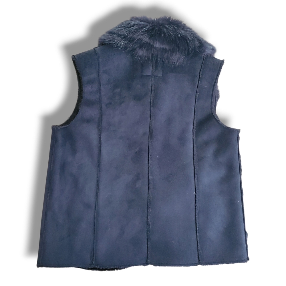 Copper Key Navy Blue faux Suede & Fur Girls Vest Size 10/12 - Picture 2 of 7
